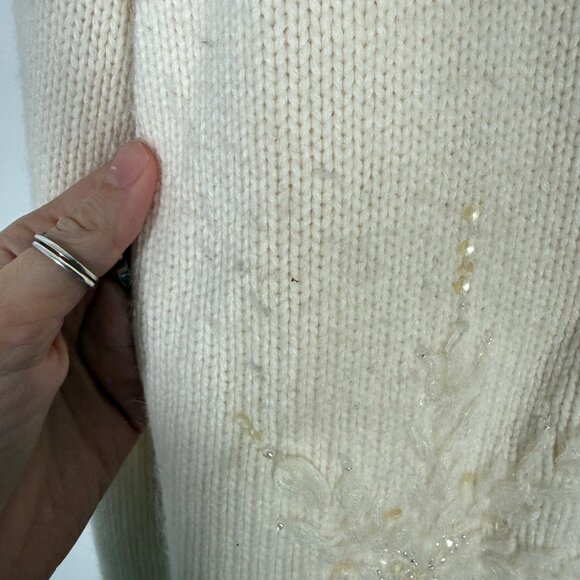 Vintage Talbots Cardigan Sweater Lambswool Holiday Snowflake Sequin Winter L - Picture 8 of 11